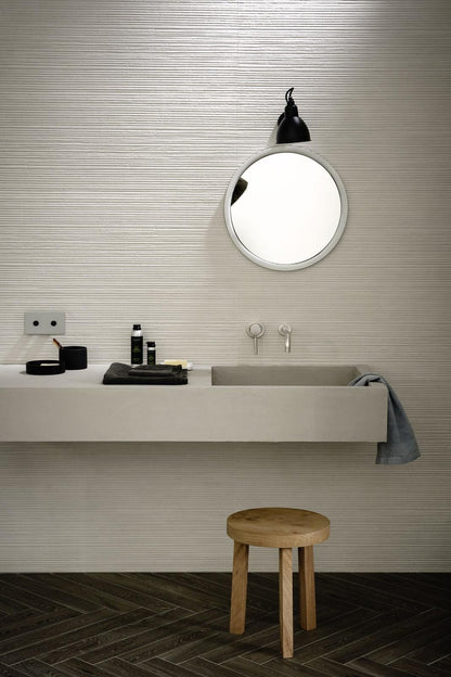 Faianta baie / bucatarie rectificata alba 40x120 cm, Marazzi Materika Struttura Wave 3D Off White