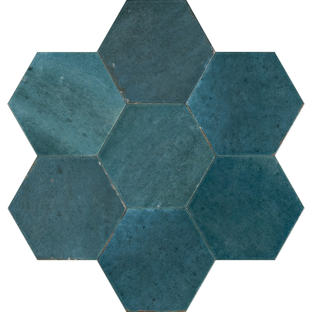 Gresie interior portelanata albastra 21x18.2 cm, Marazzi Lume Esagona