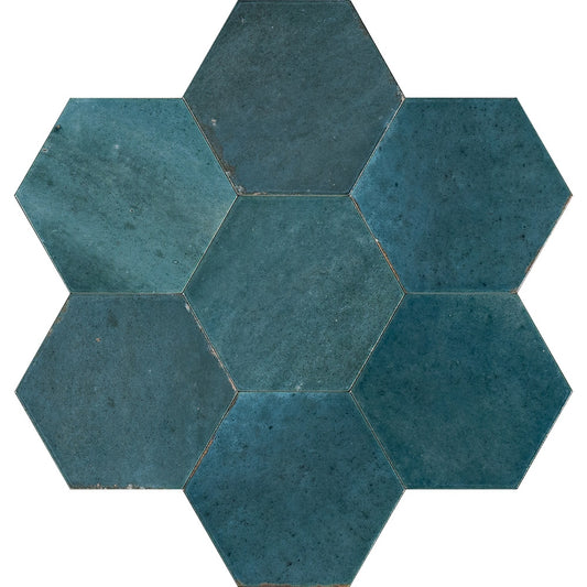 Gresie interior portelanata albastra 21x18.2 cm, Marazzi Lume Esagona