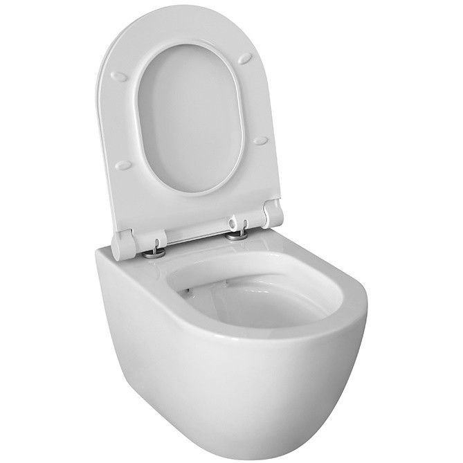 Set Promo Vas WC suspendat cu rezervor incastrat, clapeta de actionare alba, capac soft close, Geberit Delta si Fluminia Minerva 36x53 cm