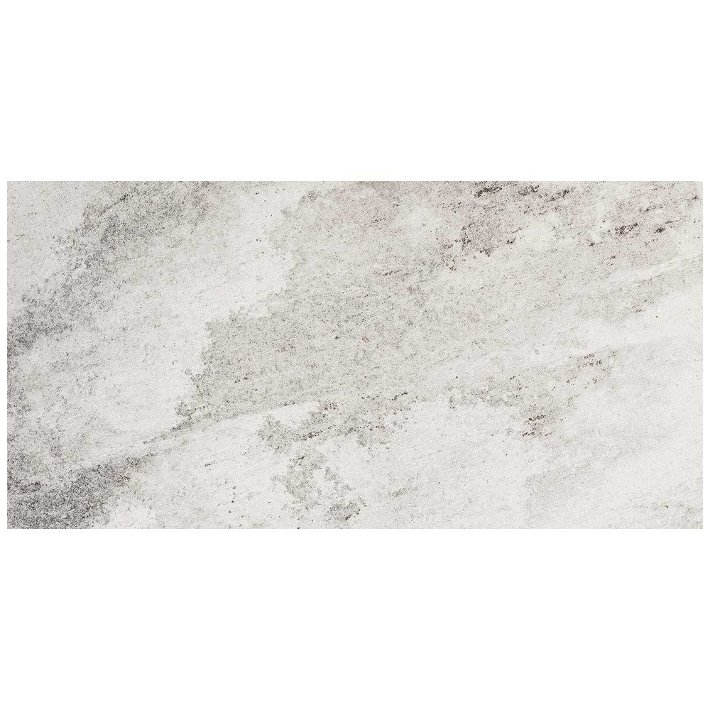 Gresie exterior portelanata rectificata alba 30x60 cm, Marazzi Mystone Quarzite Strutturato Ghiaccio