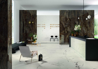 Gresie exterior / interior portelanata rectificata alba 60x120 cm, Marazzi Allmarble Statuario