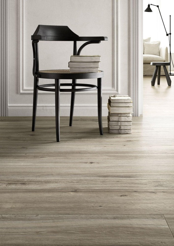 Gresie exterior / interior portelanata rectificata gri 37.5x150 cm, Marazzi Treverktrend Rovere Tortora