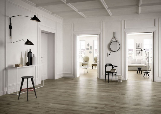 Gresie exterior / interior portelanata rectificata gri 25x150 cm, Marazzi Treverktrend Rovere Tortora