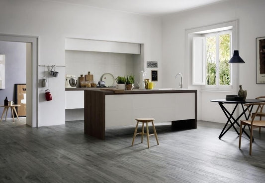 Gresie exterior portelanata rectificata gri 40x120 cm, Marazzi Treverkmade20 Strutturato Fume
