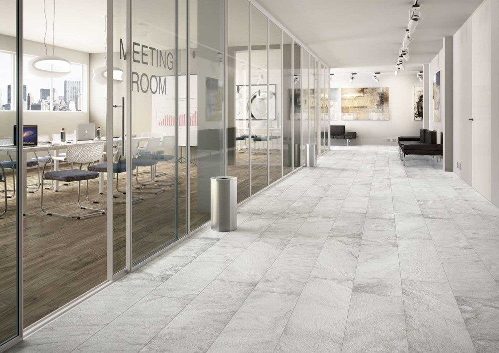 Gresie exterior / interior portelanata rectificata alba 60x120 cm, Marazzi Mystone Quarzite Ghiaccio