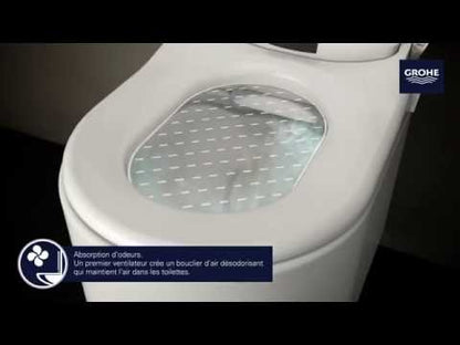 Set Vas WC cu bideu electronic suspendat cu capac soft close automat si telecomanda Grohe Sensia Arena Rimless 38x60 cm evacuare orizontala