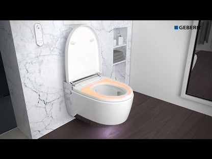 Set Vas WC cu bideu electronic suspendat cu capac soft close automat si telecomanda Geberit AquaClean Mera Comfort Rimless 39x59 cm evacuare orizontala, alb