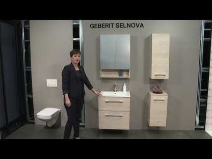 Set mobilier baie (masca suspendata cu 2 sertare si lavoar) Geberit Selnova Square 100 cm, maro deschis (nuc american hickory)