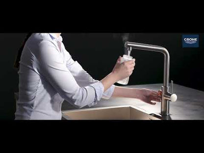 Grohe Red Duo Baterie de bucatarie cu pipa tip L si boiler, marime L, aspect inox (supersteel)