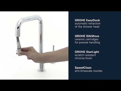 Grohe Minta Baterie chiuveta bucatarie monocomanda cu dus extractibil cu 2 jeturi, pipa U, aspect inox (supersteel)