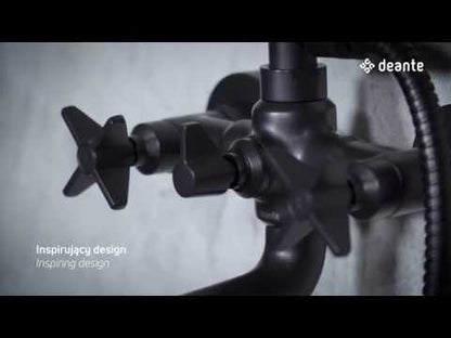 Coloana dus cu baterie dubla comanda fara termostat Deante Temisto, cu pipa cada, alama
