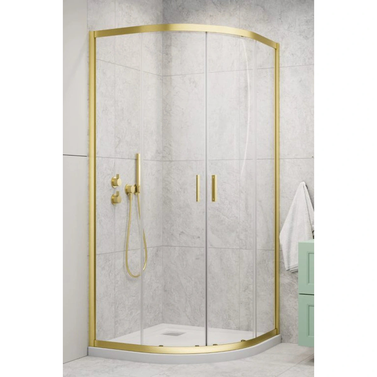 Cabina dus semirotunda Radaway Alienta Brushed Light Gold A 80x80 cm, profil auriu deschis periat