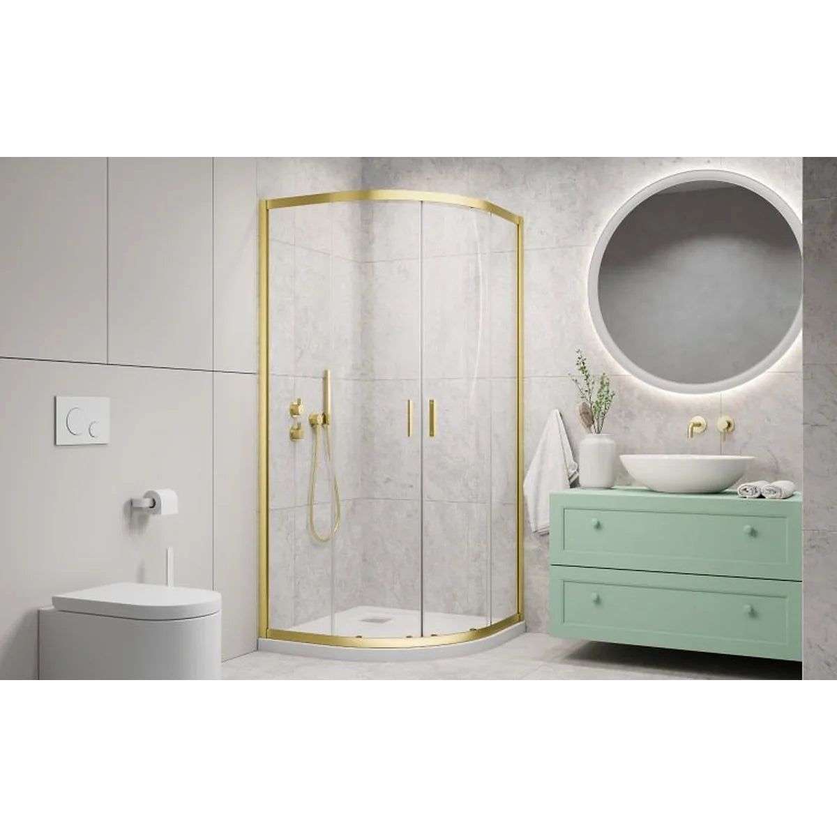 Cabina dus semirotunda Radaway Alienta Brushed Light Gold A, ambient baie