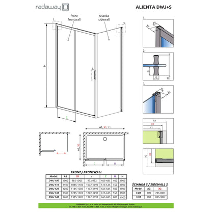 Radaway Alienta Brushed Light Gold DWJ+S - desen tehnic