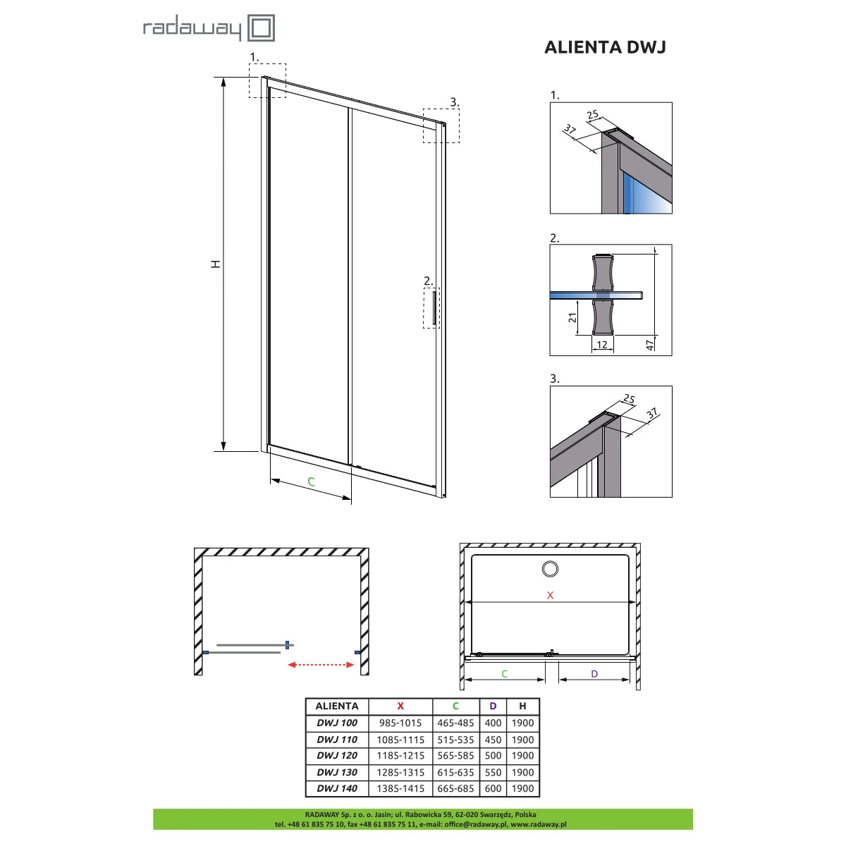 Radaway Alienta Brushed Light Gold DWJ - desen tehnic