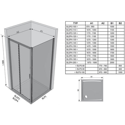 Cabina dus dreptunghiulara cu usa glisanta Ravak Blix BLDP2+BLPS 100x80 cm, profil alb si sticla grape mata