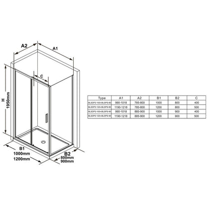 Cabina dus dreptunghiulara cu usa glisanta Ravak Blix BLSDP2+BLSPS Slim 100x80 cm