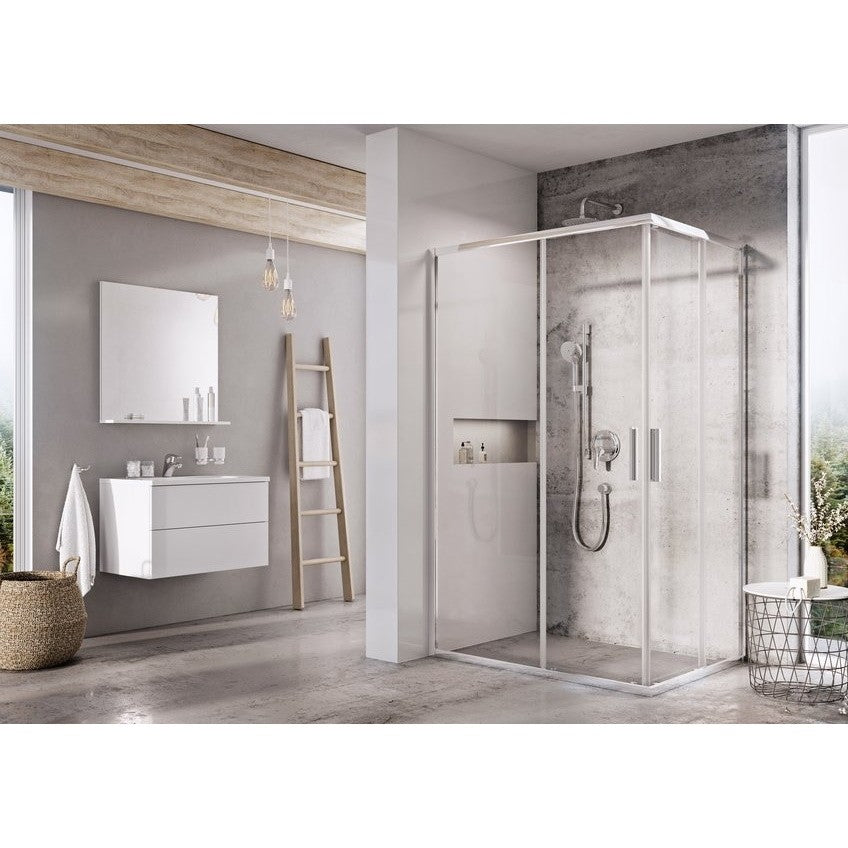 Cabina dus dreptunghiulara cu usi glisante Ravak Blix Slim BLSRV2K+BLSRV2K 90x100 cm, profil crom