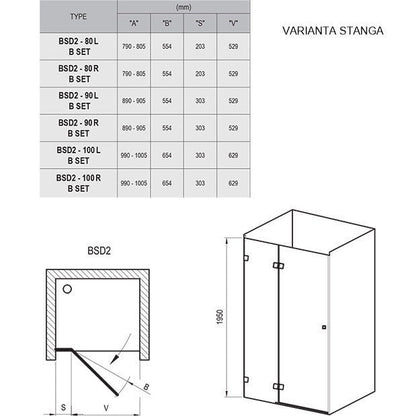 Usa dus batanta Ravak Brilliant BSD2 80xH195 cm, montaj in nisa, varianta dreapta