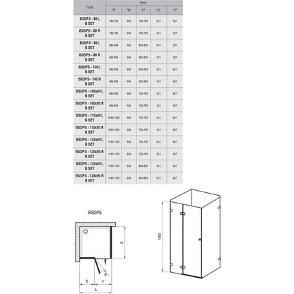 Cabina dus patrata cu usa batanta Ravak Brilliant BSDPS 80x80 cm, varianta dreapta