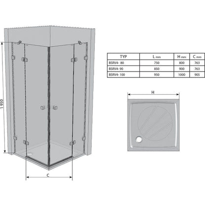 Cabina dus patrata cu usi batante Ravak Brilliant BSRV4 80x80 cm, profil crom