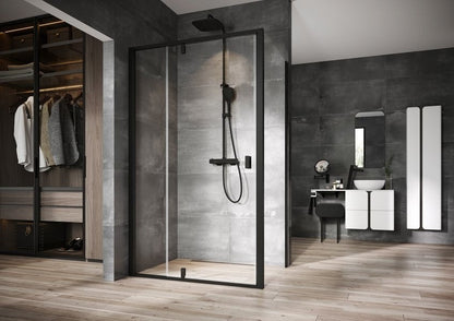 Cabina dus dreptunghiulara cu usa batanta Ravak Nexty NDOP2+NPSS 120x100 cm, profil negru