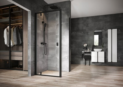 Cabina dus patrata cu usa batanta Ravak Nexty NDOP1+NPSS 80x80 cm, profil negru