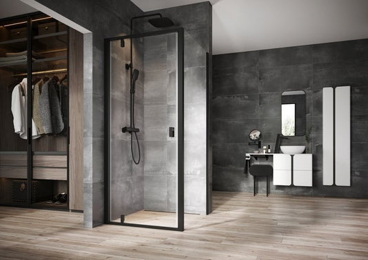 Cabina dus dreptunghiulara cu usa batanta Ravak Nexty NDOP1+NPSS 90x80 cm, profil negru