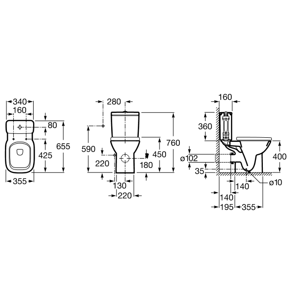 Roca Debba Rezervor WC, alimentare laterala