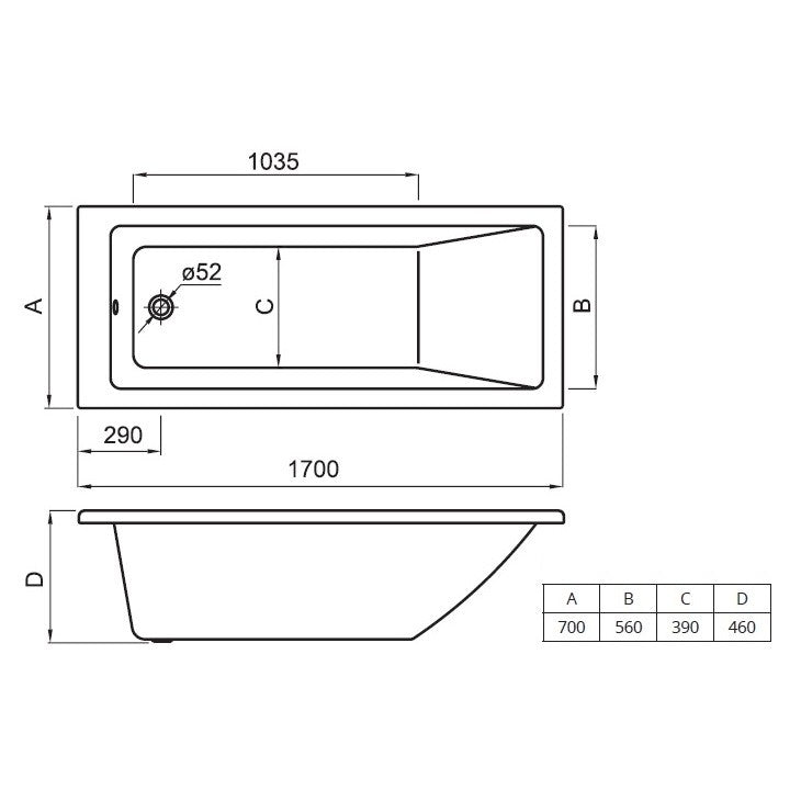 Cada baie dreptunghiulara Roca Nolah acril 170x70 cm