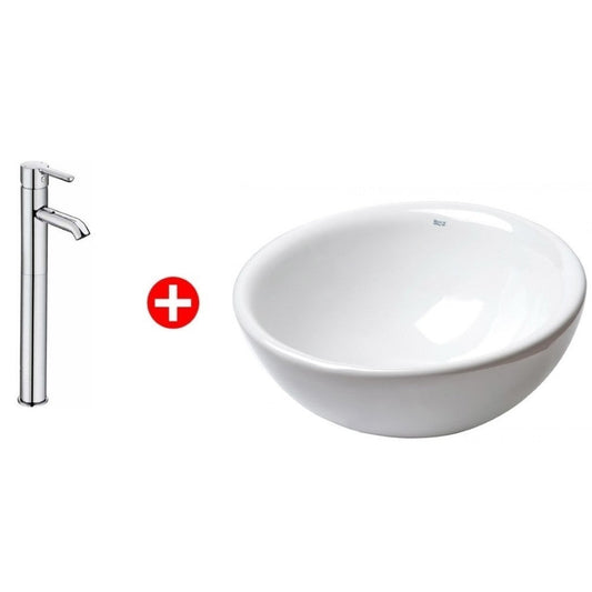 Set promo lavoar baie pe blat Roca Bol 42x42 cm, cu baterie Carelia