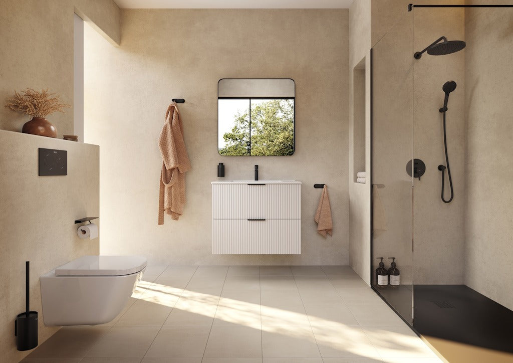 Set mobilier baie cu riflaj (masca si lavoar cu doua sertare) Roca