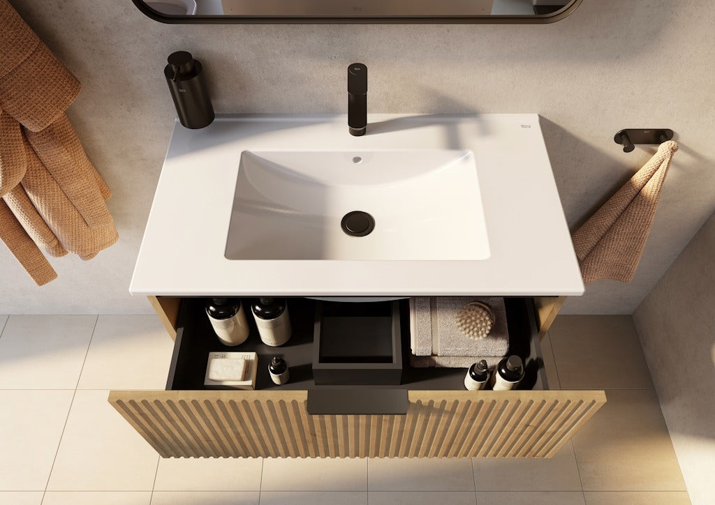 Set mobilier baie cu riflaj (masca si lavoar cu doua sertare) Roca