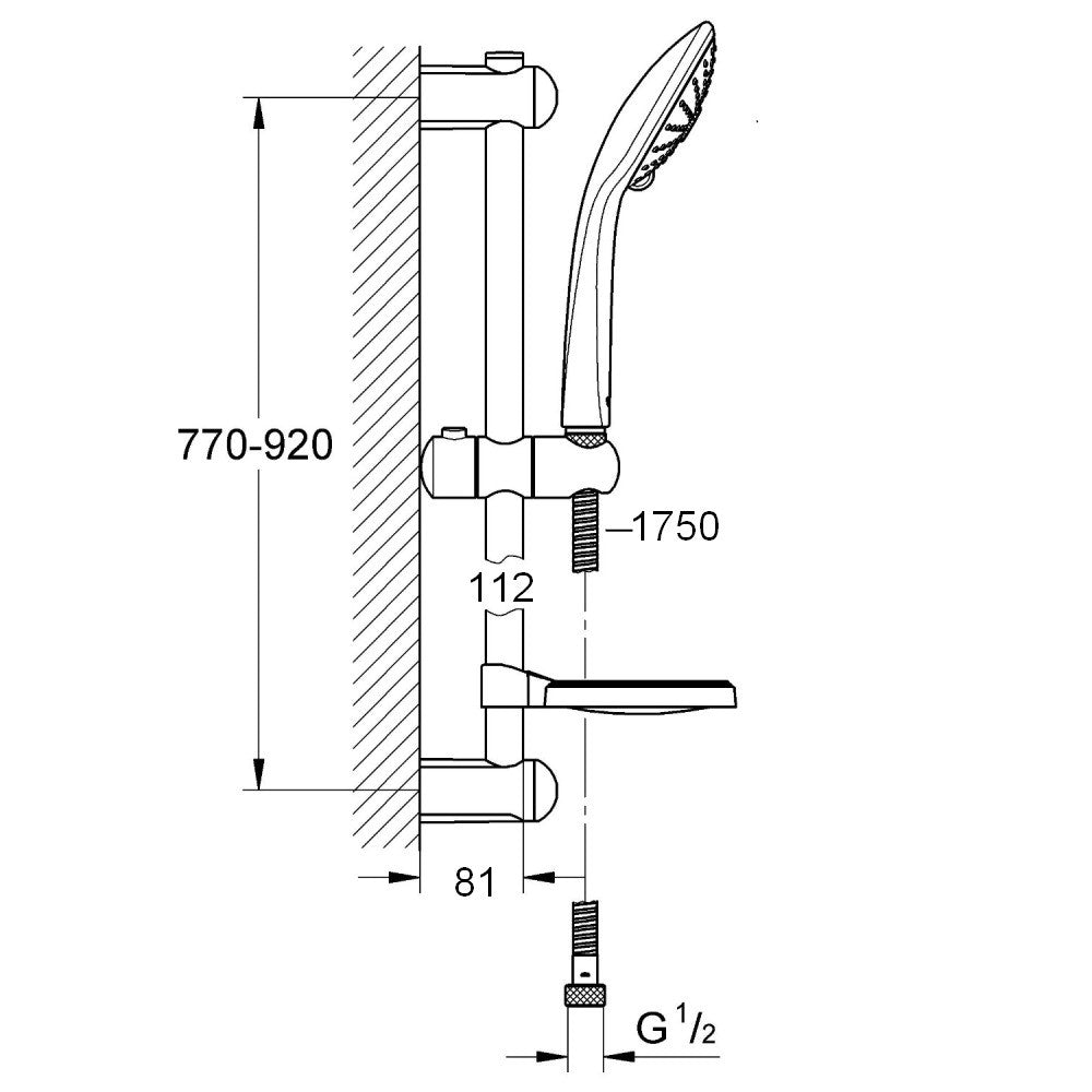 Grohe Euphoria Massage 110 Set dus cu bara 90 cm, crom
