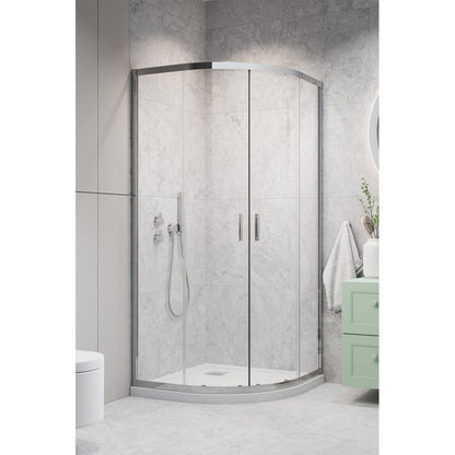 Set promo Cabina dus semirotunda cu usi glisante Radaway Alienta A900 90x90 cm, cadita si sifon
