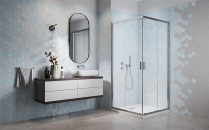 Set promo Cabina dus patrata cu usi glisante Radaway Alienta C900 90x90 cm, cadita si sifon