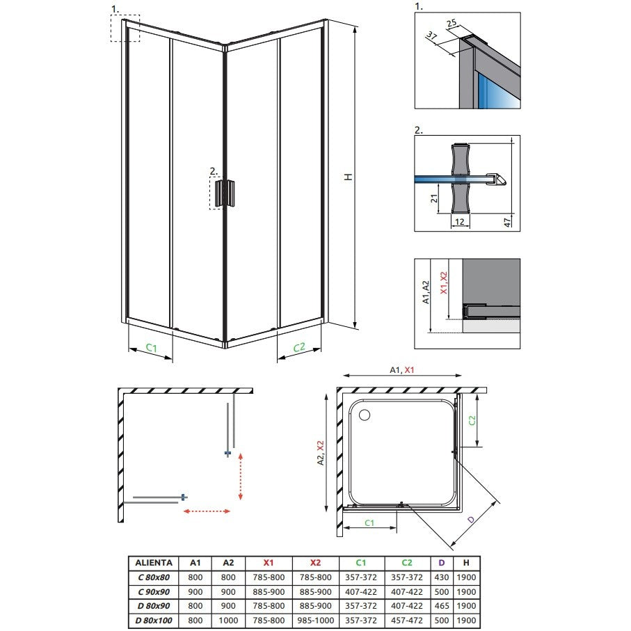 Set promo Cabina dus dreptunghiulara cu usi glisante Radaway Alienta D 100x80 cm, cadita si sifon