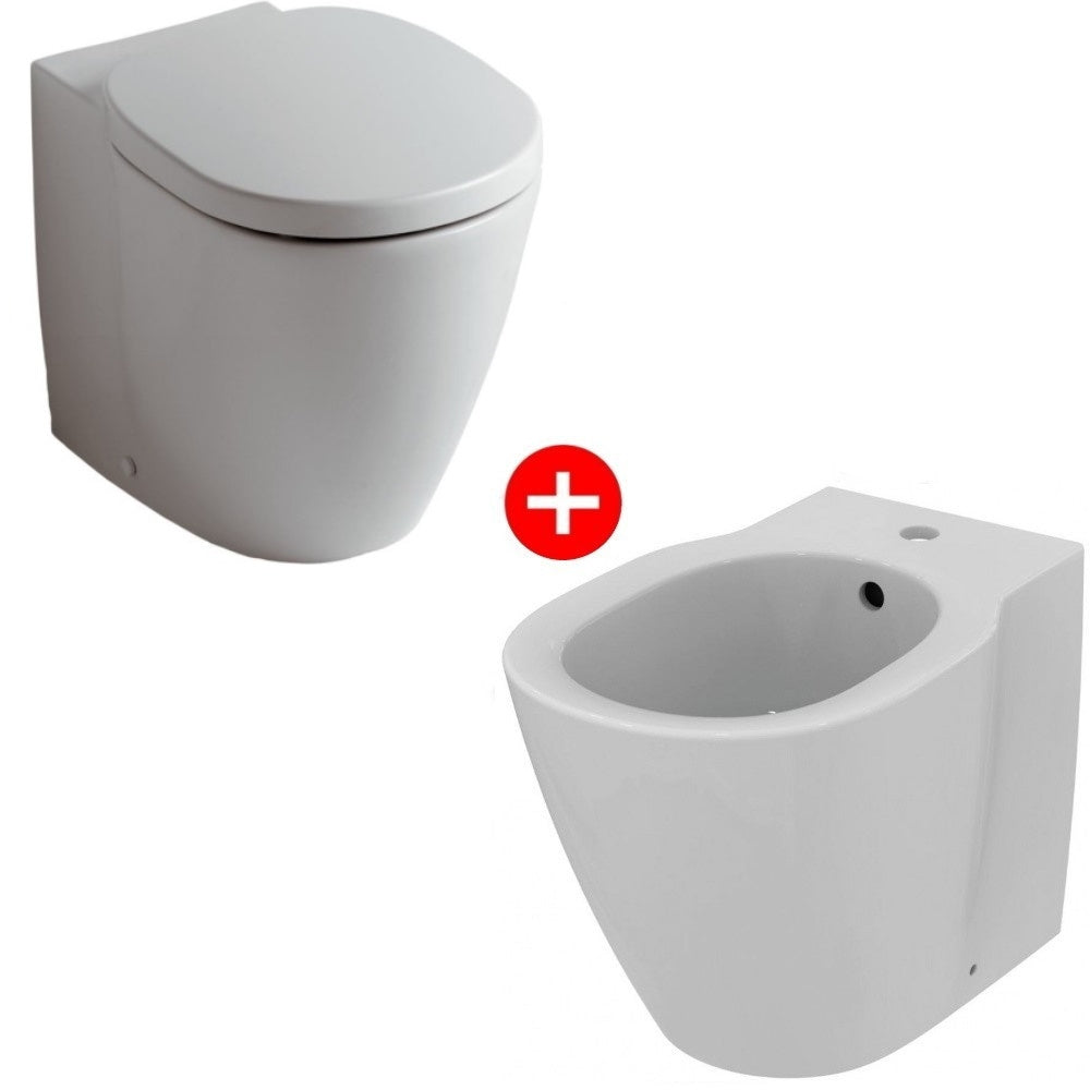 Set Vas WC pe pardoseala cu capac si bideu Ideal Standard Connect 36x55 cm evacuare orizontala