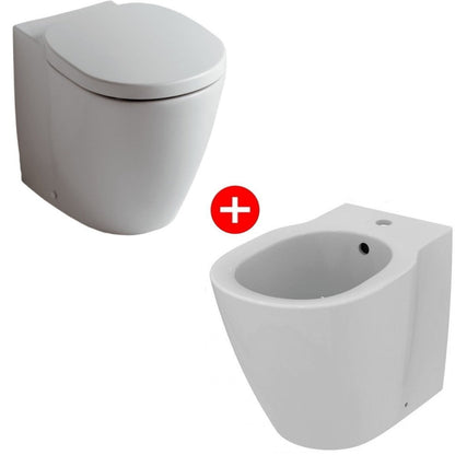 Set Vas WC pe pardoseala cu capac si bideu Ideal Standard Connect 36x55 cm evacuare orizontala