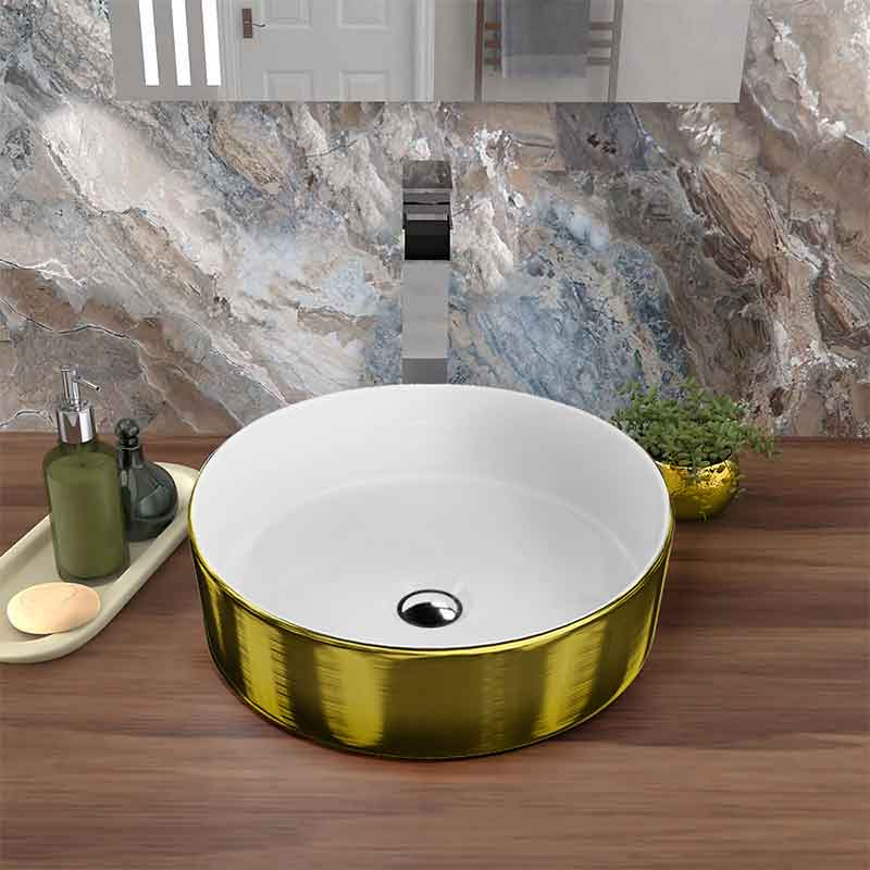 Lavoar baie pe blat, auriu periat, rotund Spectrum Rosina 37x37 cm