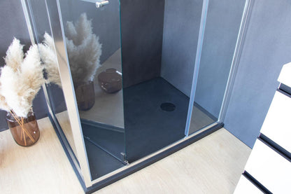 Cabina dus patrata cu usa glisanta rotativa KolpaSan Stellar DW 90x90 cm, negru mat
