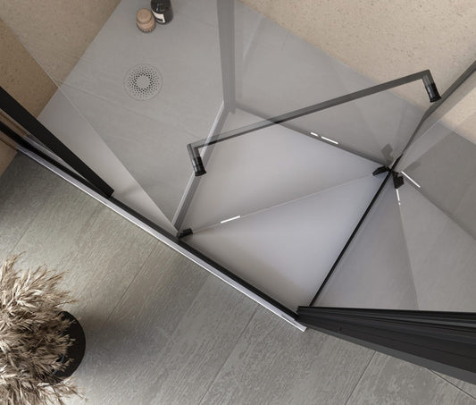 Cabina dus patrata cu usa glisanta rotativa KolpaSan Stellar DW 90x90 cm, negru mat