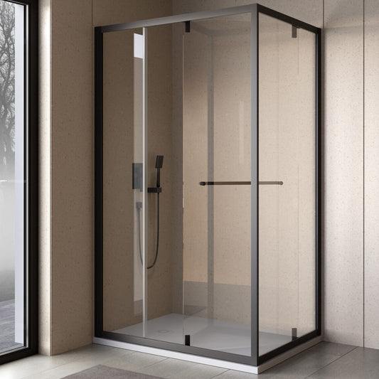 Cabina dus patrata cu usa glisanta rotativa KolpaSan Stellar DW 90x90 cm, negru mat