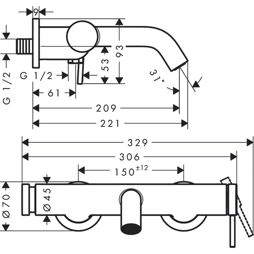 Hansgrohe Tecturis S Baterie cada dus monocomanda