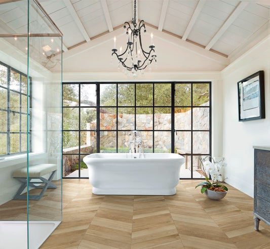 Gresie exterior / interior portelanata crem 11x54 cm, Marazzi Treverksoul Neutral Chevron