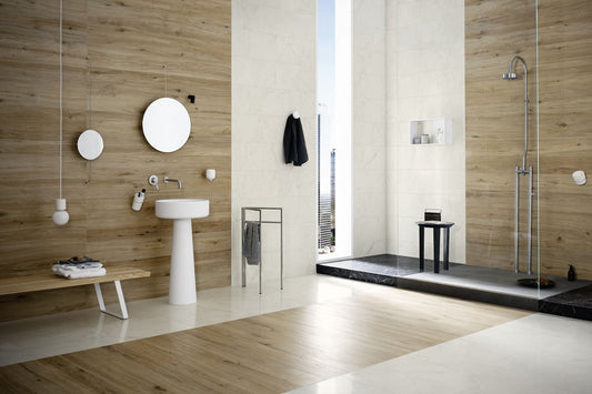 Gresie exterior / interior portelanata crem 20x120 cm, Marazzi Treverkview Miele