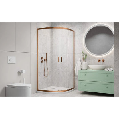 Cabina dus semirotunda cu usi glisante Radaway Alienta Brushed Copper A 80x80 cm, profil cupru periat - ambient baie