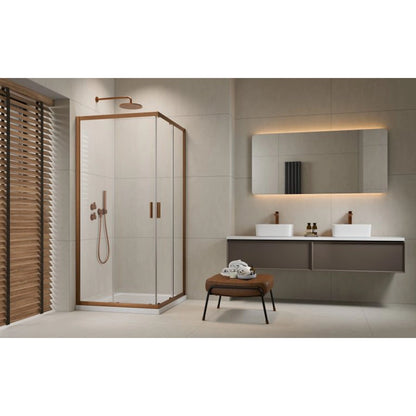 Cabina dus patrata cu usi glisante Radaway Alienta Brushed Copper C 90x90 cm, profil cupru periat - ambient baie