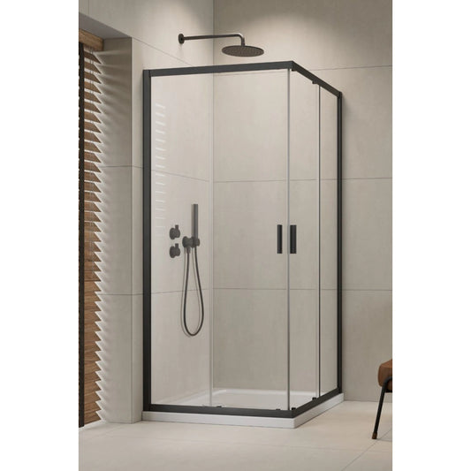 Cabina dus patrata cu usi glisante Radaway Alienta Brushed GunMetal C 90x90 cm, profil antracit periat
